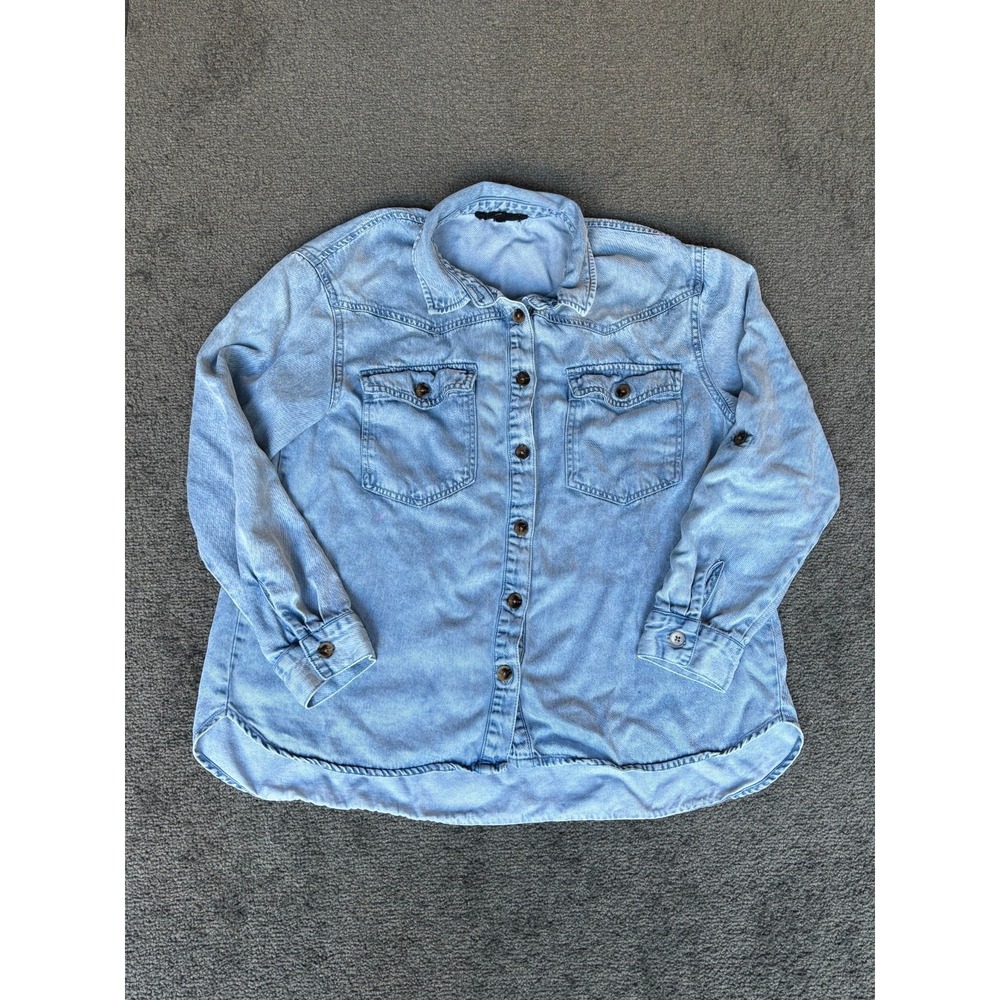 Jane & Delancey Western Shirt Women's Medium Blue Denim Patch Pocket Long Sleeve